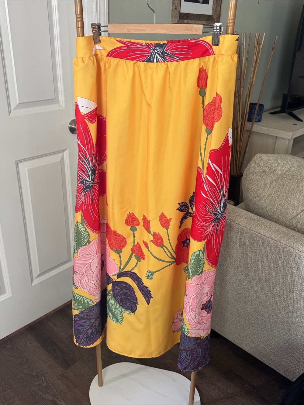 Women's Yellow Floral Maxi Skirt